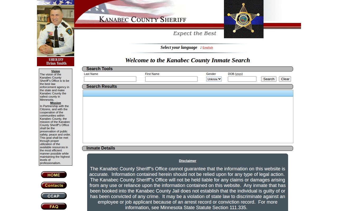Kanabec County Minnesota inmate search form for current custody records