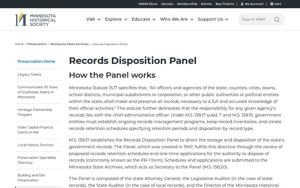Minnesota State Archives guidance on appraisal and transfer of government records
